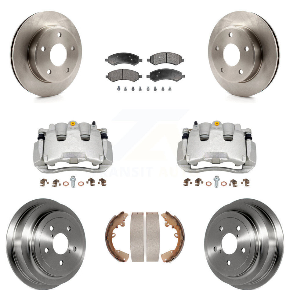 Front Rear Brake Caliper Rotors Drums Semi-Metallic Pads Kit (8Pc) For Dakota Dodge Ram KC8-100864P