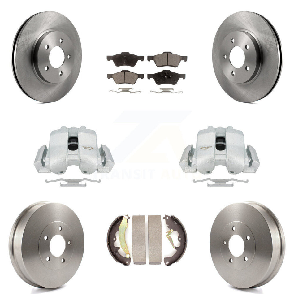 Front Rear Disc Brake Caliper Rotors Drums Ceramic Pads Kit (8Pc) For Ford Escape Mercury Mariner KC8-100866T by Transit Auto