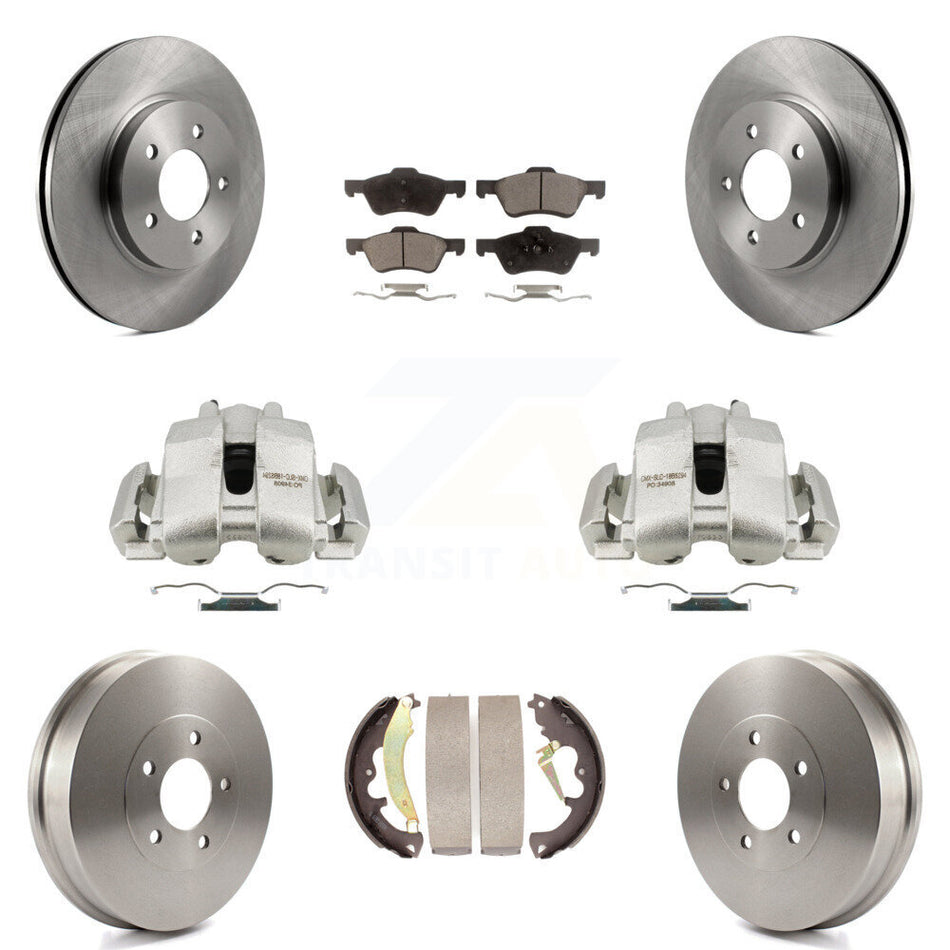 Front Rear Disc Brake Caliper Rotors Drums Ceramic Pads Kit (8Pc) For Ford Escape Mercury Mariner KC8-100866T