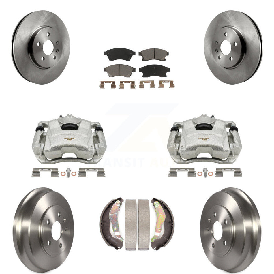 Front Rear Disc Brake Caliper Rotors Drums Ceramic Pads Kit (8Pc) For 2013-2014 Chevrolet Sonic RS KC8-100867C