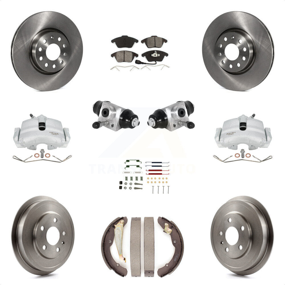 Front Rear Brake Caliper Rotor Drum Semi-Metallic Pad Shoe Cylinder & Hardware Kit (11Pc) For 11-12 Volkswagen Jetta 2.5L with rear brakes With 312mm Diameter KC8-100867S by Transit Auto