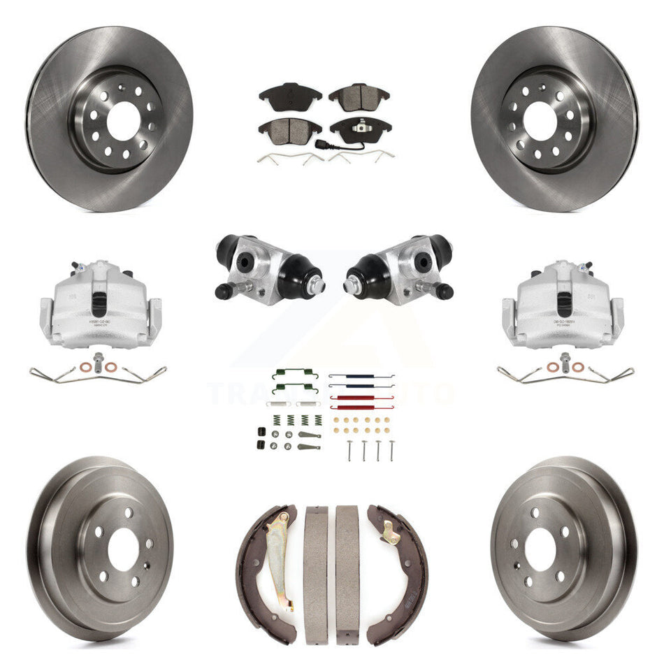 Front Rear Brake Caliper Rotor Drum Semi-Metallic Pad Shoe Cylinder & Hardware Kit (11Pc) For 11-12 Volkswagen Jetta 2.5L with rear brakes With 312mm Diameter KC8-100867S