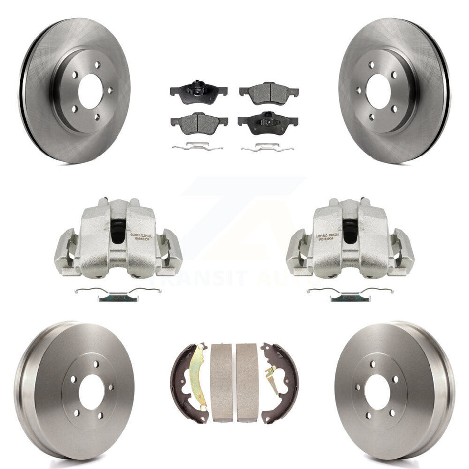 Front Rear Disc Brake Caliper Rotors Drums Ceramic Pads Kit (8Pc) For Ford Escape Mercury Mariner Mazda Tribute KC8-100867T