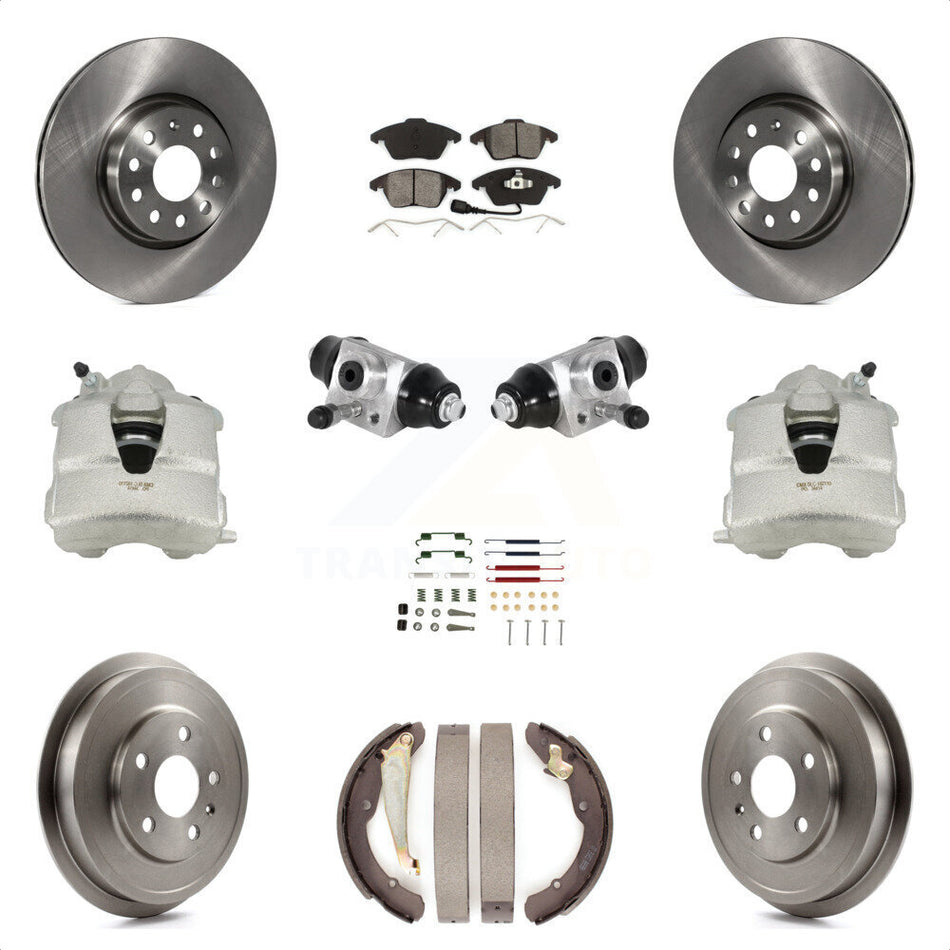 Front Rear Disc Brake Caliper Rotors Drums Semi-Metallic Pads Shoes Wheel Cylinders And Hardware Kit (11Pc) For Volkswagen Jetta With 312mm Diameter Rotor KC8-100868S by Transit Auto