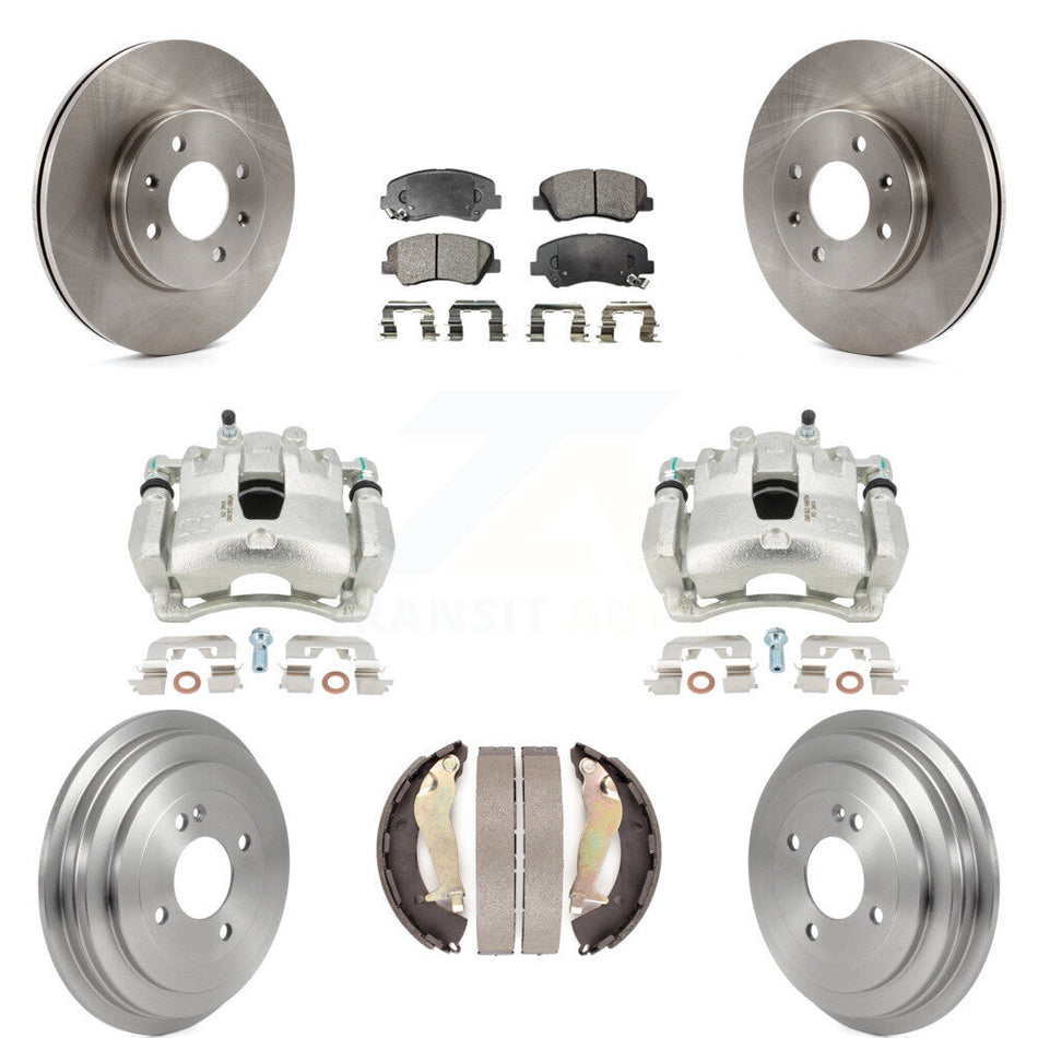 Front Rear Disc Brake Caliper Rotors Drums Ceramic Pads Kit (8Pc) For 2012-2017 Hyundai Accent KC8-100868T