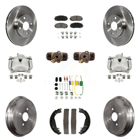 Front Rear Brake Caliper Rotors Drum Ceramic Pad Shoe Cylinder & Hardware Kit (11Pc) For KC8-100869C
