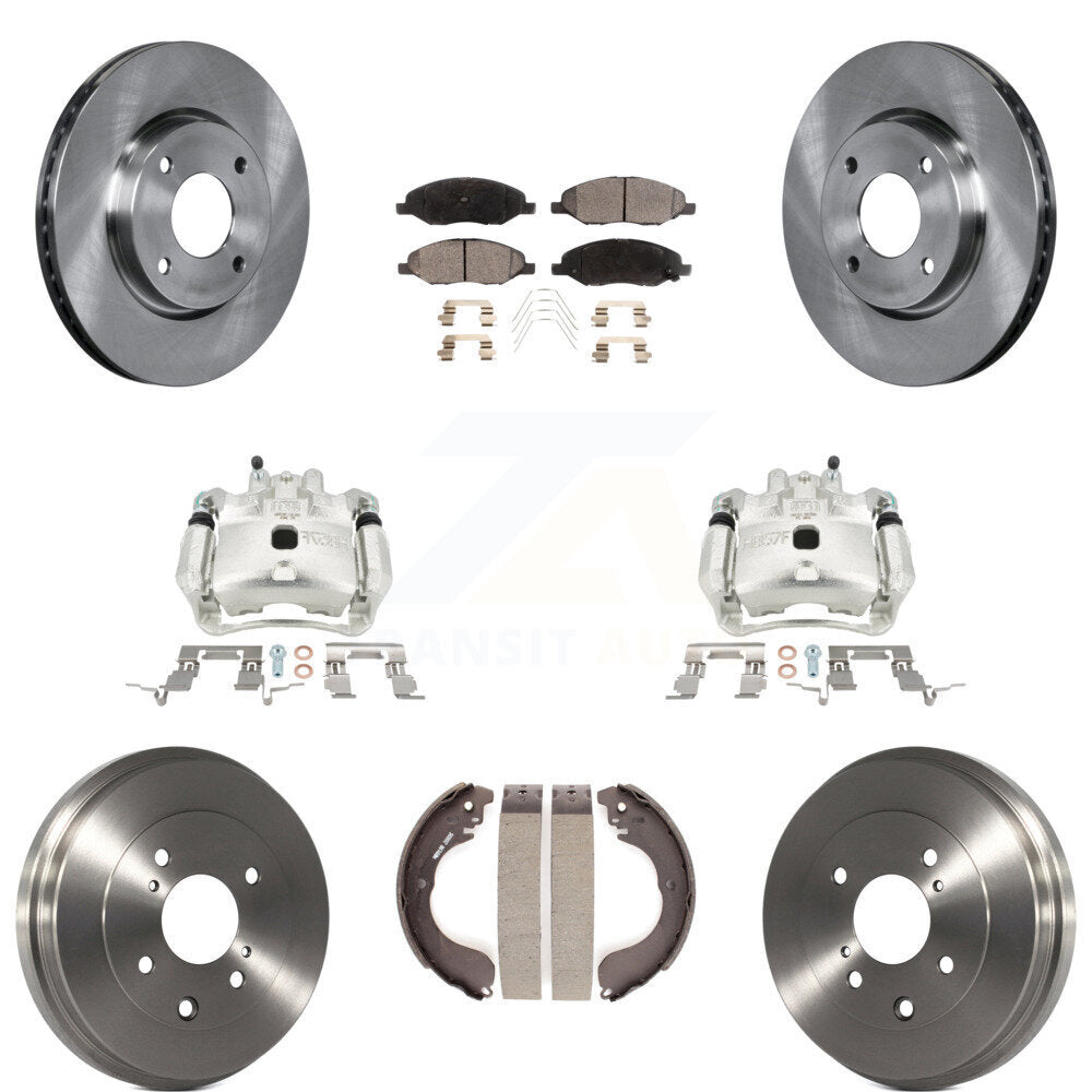 Front Rear Disc Brake Caliper Rotors Drums Semi-Metallic Pads Kit (8Pc) For Nissan Versa KC8-100869P