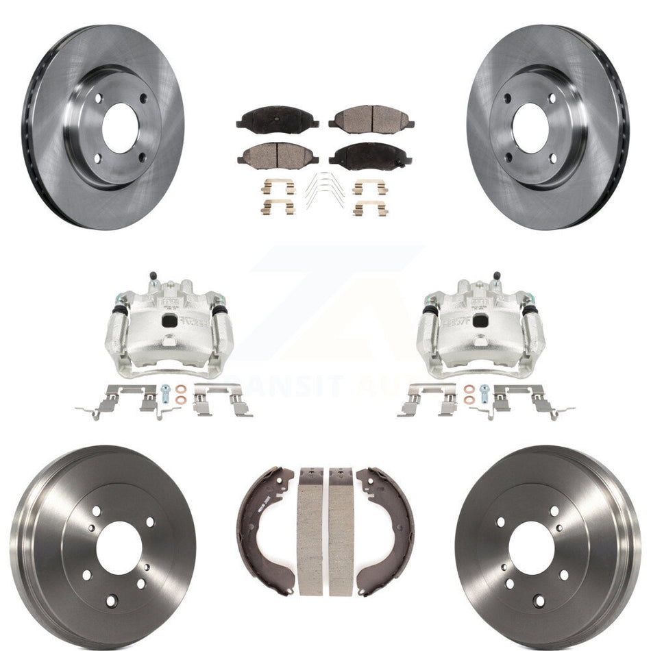 Front Rear Disc Brake Caliper Rotors Drums Semi-Metallic Pads Kit (8Pc) For Nissan Versa KC8-100869P