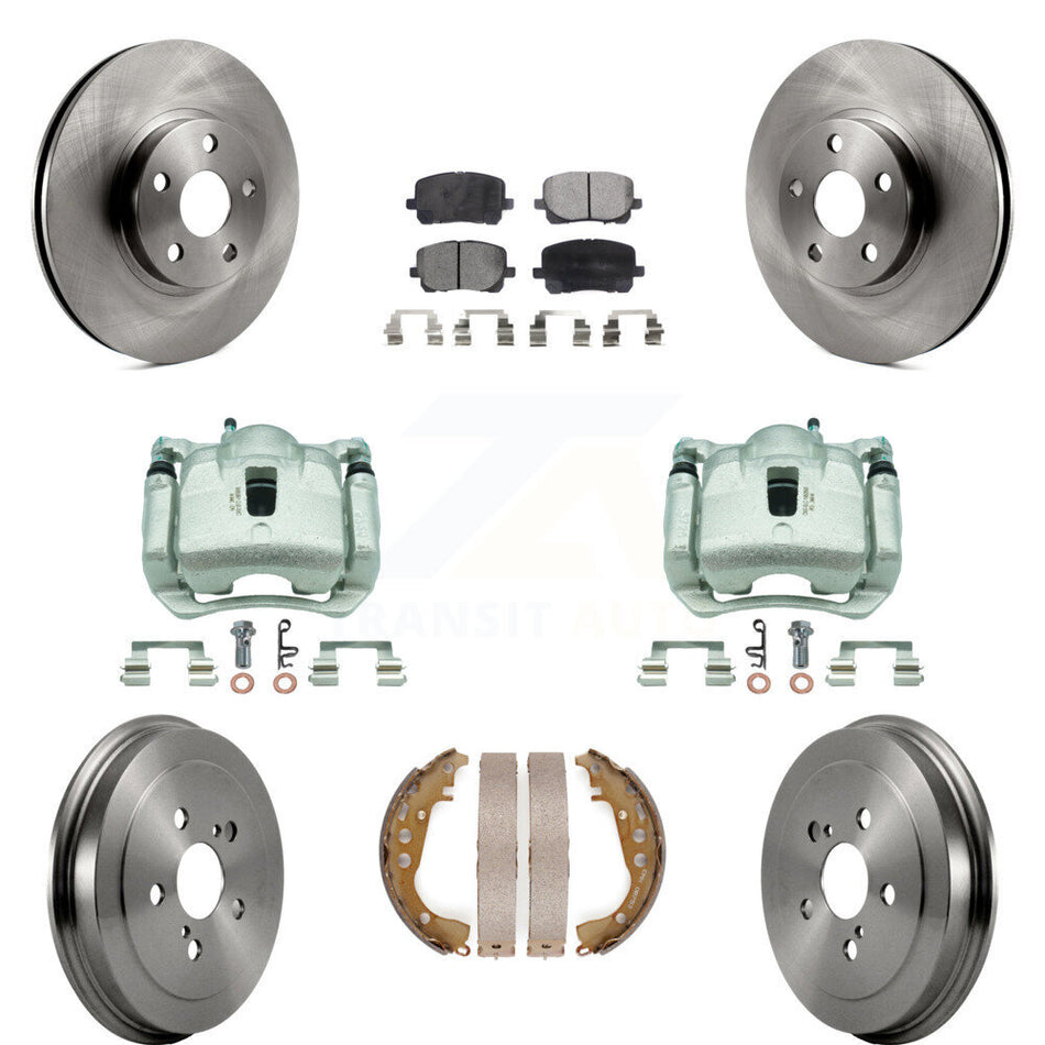 Front Rear Disc Brake Caliper Rotors Drums Ceramic Pads Kit (8Pc) For Toyota Corolla KC8-100871T