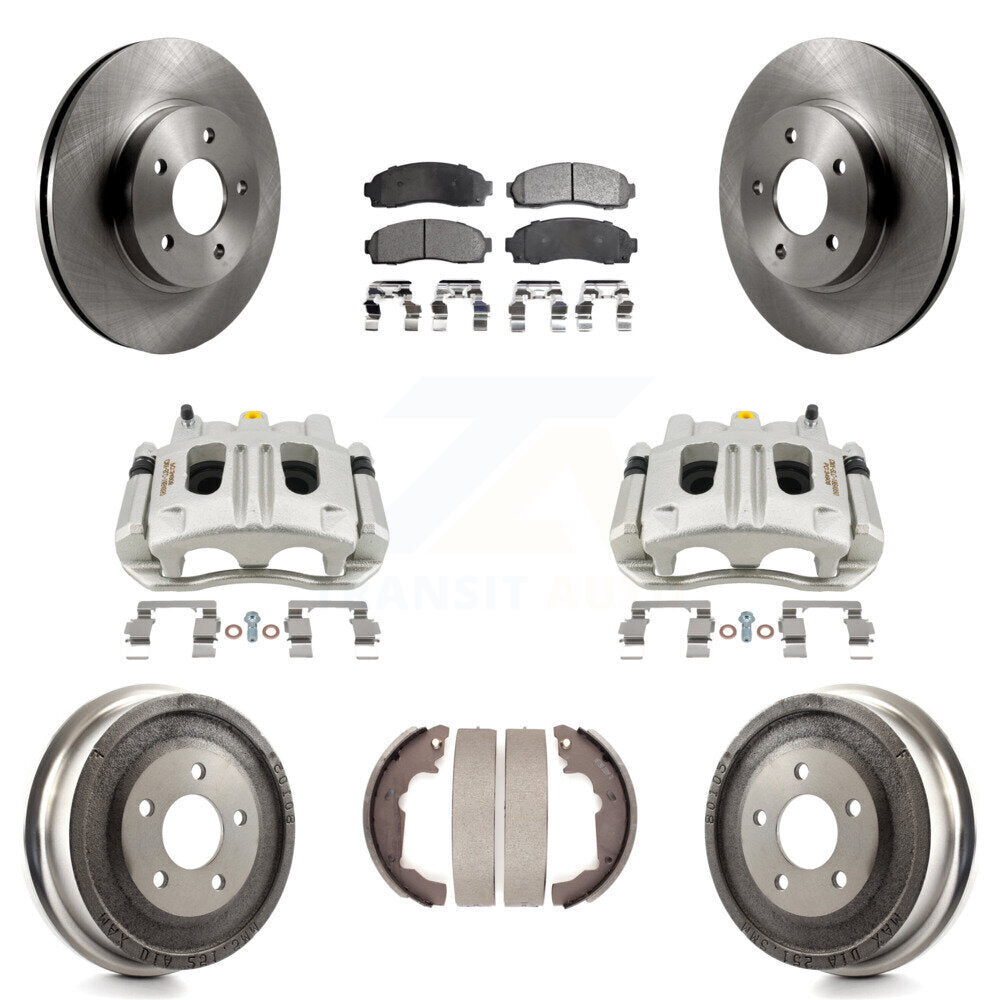 Front Rear Brake Caliper Rotors Drums Semi-Metallic Pads Kit (8Pc) For Chevrolet Equinox KC8-100872P