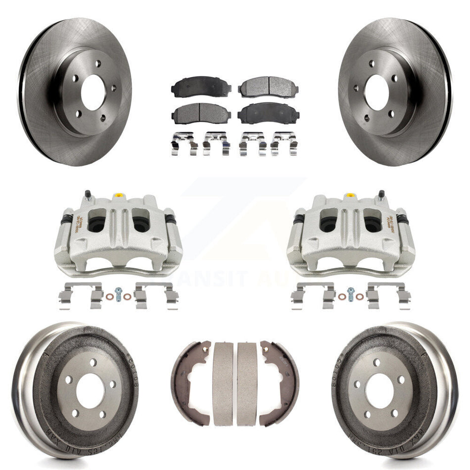 Front Rear Brake Caliper Rotors Drums Semi-Metallic Pads Kit (8Pc) For Chevrolet Equinox KC8-100872P