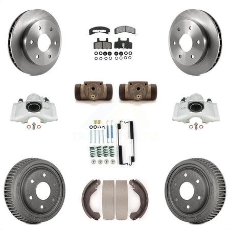 Front Rear Disc Brake Caliper Rotors Drums Semi-Metallic Pads Shoes Wheel Cylinders And Hardware Kit (11Pc) For 1992-1998 Chevrolet K1500 With 10" Diameter Drum KC8-100872S by Transit Auto