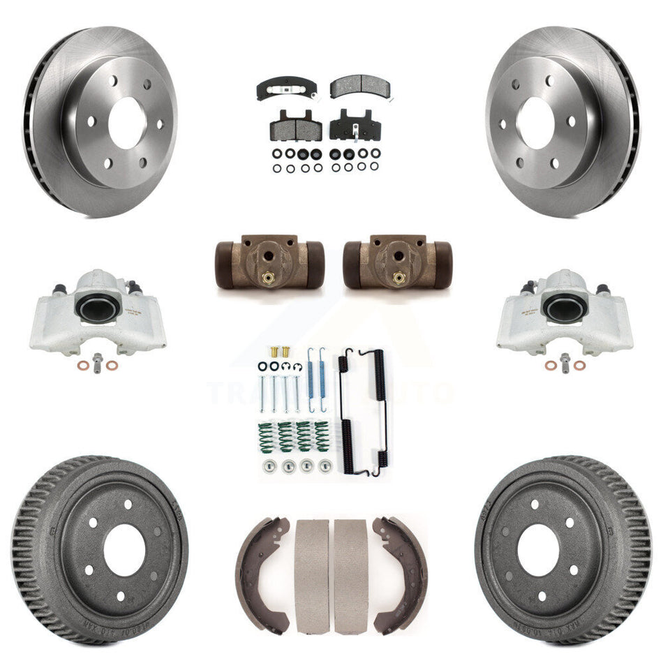 Front Rear Disc Brake Caliper Rotors Drums Semi-Metallic Pads Shoes Wheel Cylinders And Hardware Kit (11Pc) For 1992-1998 Chevrolet K1500 With 10" Diameter Drum KC8-100872S