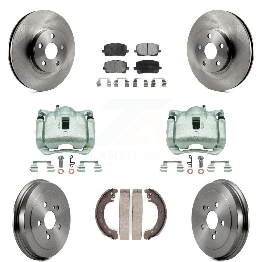 Front Rear Disc Brake Caliper Rotors Drums Ceramic Pads Kit (8Pc) For Toyota Corolla KC8-100872T