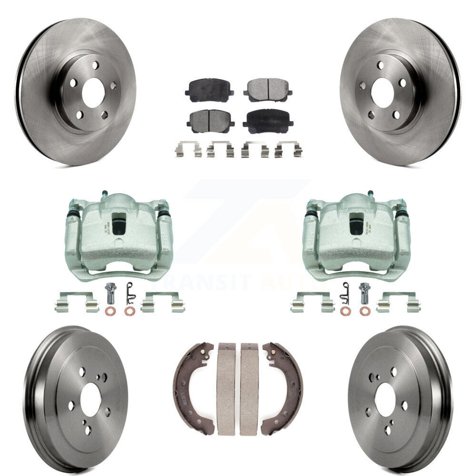 Front Rear Disc Brake Caliper Rotors Drums Ceramic Pads Kit (8Pc) For Toyota Corolla KC8-100872T