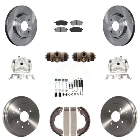 Front Rear Brake Caliper Rotor Drum Semi-Metallic Pad Shoe Cylinder Kit (11Pc) For Versa KC8-100873S