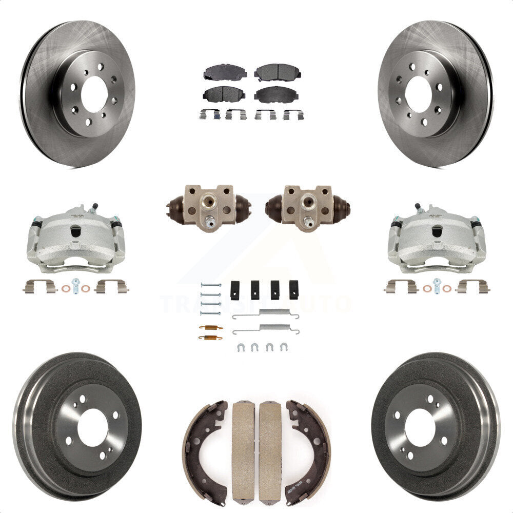 Front Rear Disc Brake Caliper Rotors Drums Semi-Metallic Pads Shoes Wheel Cylinders And Hardware Kit (11Pc) For Honda Civic KC8-100874P by Transit Auto