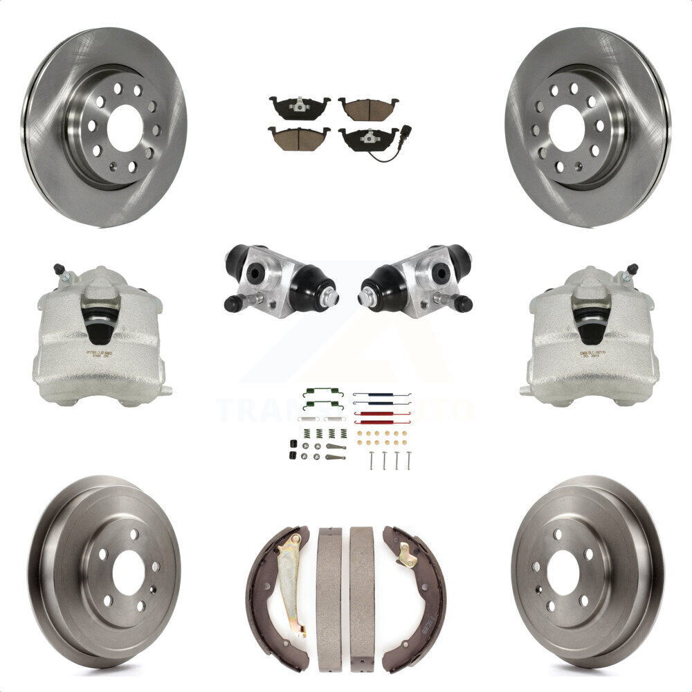 Front Rear Disc Brake Caliper Rotors Drums Ceramic Pads Shoes Wheel Cylinders And Hardware Kit (11Pc) For Volkswagen Jetta With 280mm Diameter Rotor KC8-100875C by Transit Auto