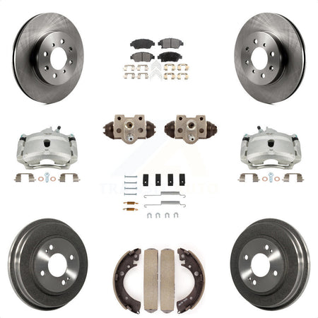 Front Rear Disc Brake Caliper Rotors Drums Semi-Metallic Pads Shoes Wheel Cylinders And Hardware Kit (11Pc) For Honda Civic With 4 Lug Wheels KC8-100875P by Transit Auto