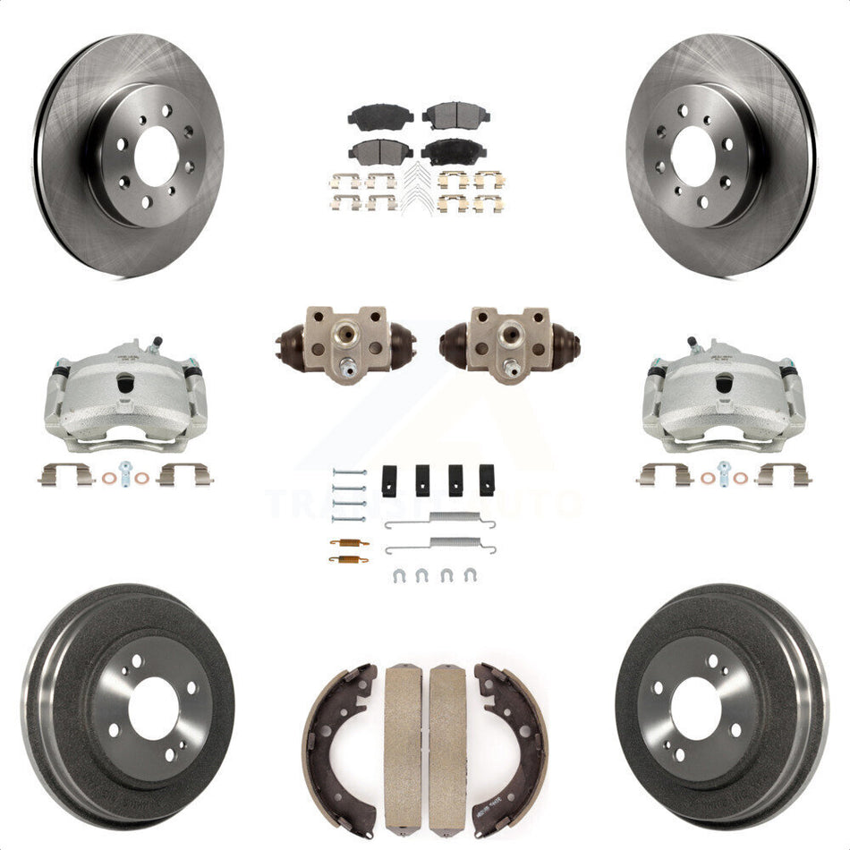 Front Rear Disc Brake Caliper Rotors Drums Semi-Metallic Pads Shoes Wheel Cylinders And Hardware Kit (11Pc) For Honda Civic With 4 Lug Wheels KC8-100875P by Transit Auto