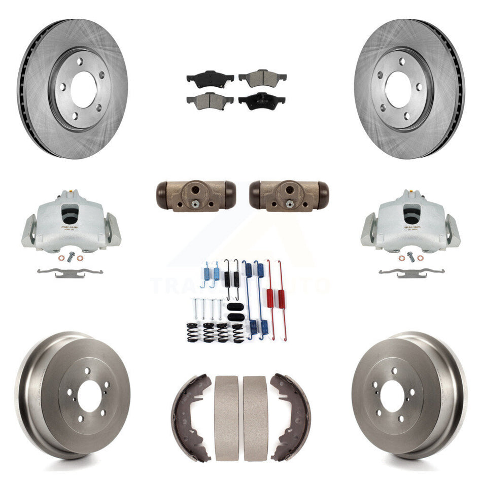 Front Rear Disc Brake Caliper Rotors Drums Semi-Metallic Pads Shoes Wheel Cylinders And Hardware Kit (11Pc) For Dodge Chrysler Town & Country Grand Caravan rear brakes KC8-100875S