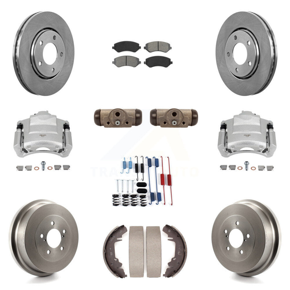 Front Rear Brake Caliper Rotor Drum Semi-Metallic Pad Shoe Cylinder Kit (11Pc) For Dodge KC8-100876S
