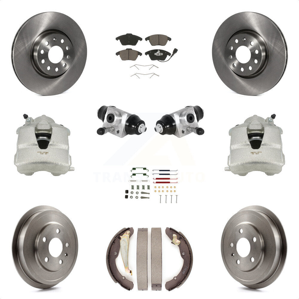 Front Rear Disc Brake Caliper Rotors Drums Ceramic Pads Shoes Wheel Cylinders And Hardware Kit (11Pc) For Volkswagen Jetta With 312mm Diameter Rotor KC8-100877C by Transit Auto