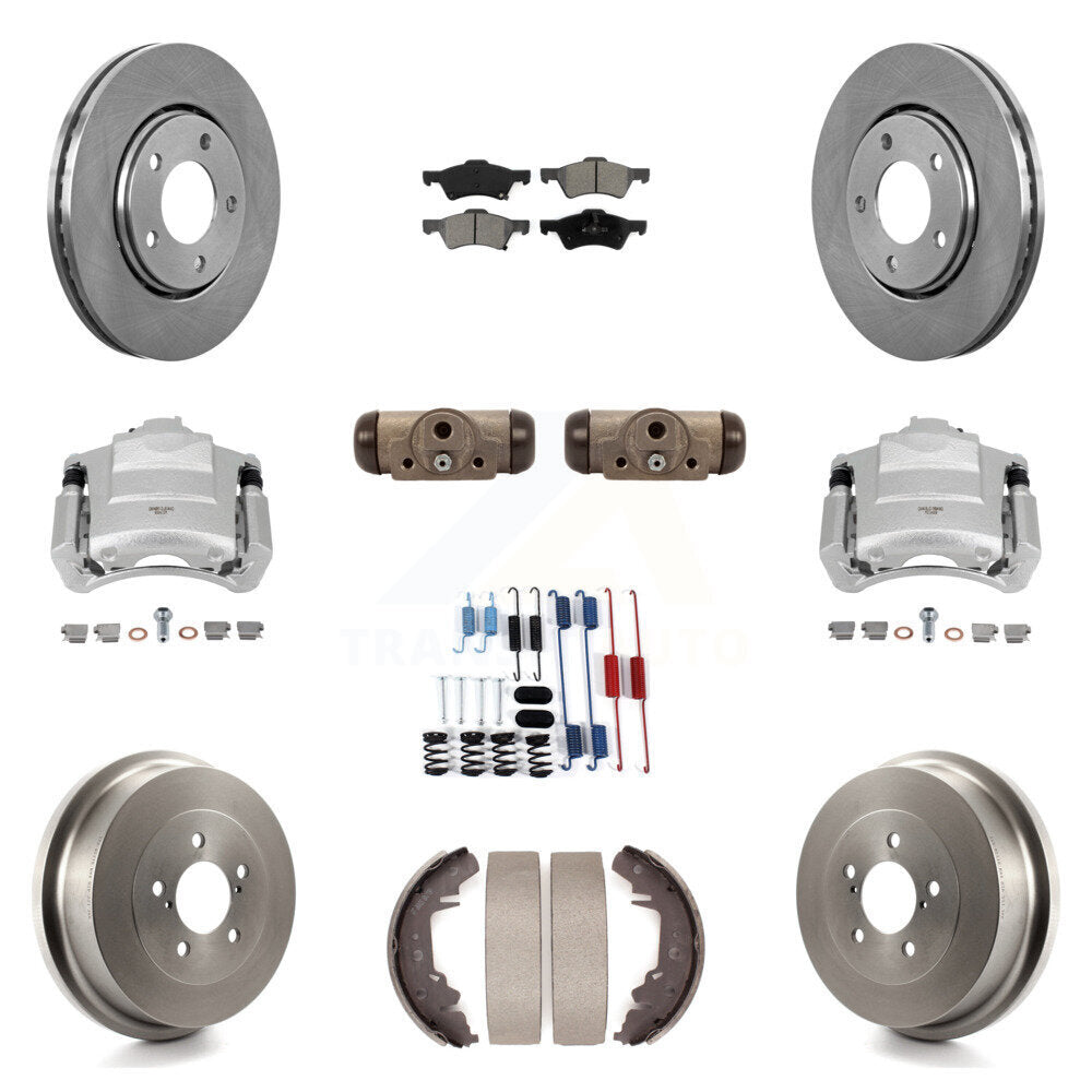 Front Rear Disc Brake Caliper Rotors Drum Semi-Metallic Pad Shoe Cylinder Kit (11Pc) For KC8-100877S