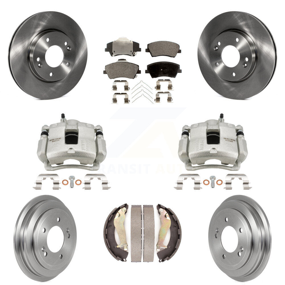 Front Rear Disc Brake Caliper Rotors Drums Ceramic Pads Kit (8Pc) For Hyundai Elantra KC8-100877T