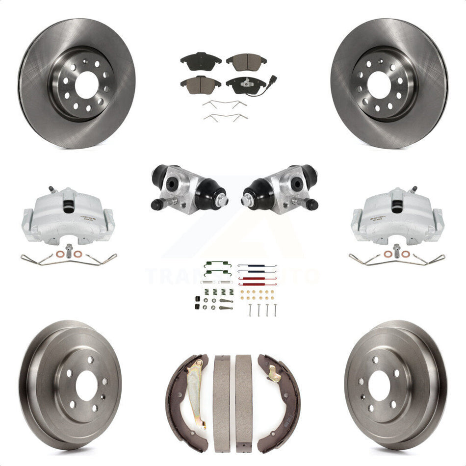 Front Rear Brake Caliper Rotor Drum Ceramic Pad Shoe Cylinder And Hardware Kit (11Pc) For 2011-2012 Volkswagen Jetta 2.5L with rear brakes With 312mm Diameter KC8-100878C by Transit Auto