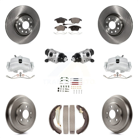 Front Rear Brake Caliper Rotor Drum Ceramic Pad Shoe Cylinder And Hardware Kit (11Pc) For 2011-2012 Volkswagen Jetta 2.5L with rear brakes With 312mm Diameter KC8-100879T by Transit Auto