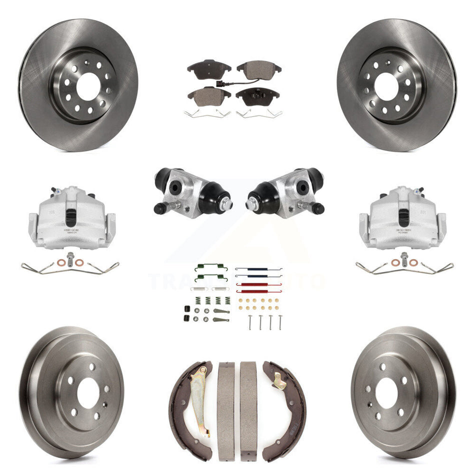 Front Rear Brake Caliper Rotor Drum Ceramic Pad Shoe Cylinder And Hardware Kit (11Pc) For 2011-2012 Volkswagen Jetta 2.5L with rear brakes With 312mm Diameter KC8-100879T