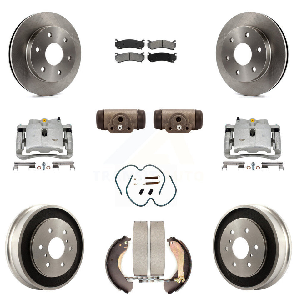 Front Rear Disc Brake Caliper Rotors Drums Semi-Metallic Pads Shoes Wheel Cylinders And Hardware Kit (11Pc) For Chevrolet Silverado 1500 GMC Sierra Classic With 7000 Lb GVW KC8-100880S