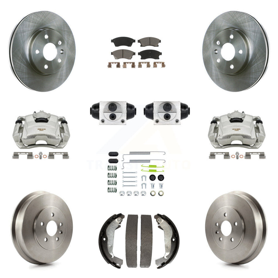Front Rear Brake Caliper Rotors Drum Ceramic Pad Shoe Cylinder & Hardware Kit (11Pc) For KC8-100881C