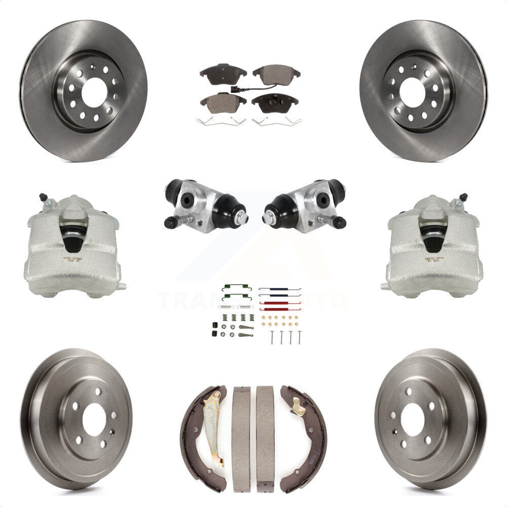 Front Rear Disc Brake Caliper Rotors Drums Semi-Metallic Pads Shoes Wheel Cylinders And Hardware Kit (11Pc) For Volkswagen Jetta With 312mm Diameter Rotor KC8-100882P by Transit Auto