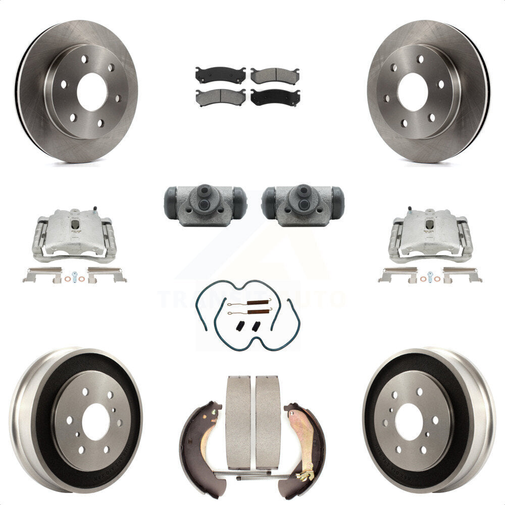 Front Rear Disc Brake Caliper Rotors Drums Semi-Metallic Pads Shoes Wheel Cylinders And Hardware Kit (11Pc) For Chevrolet Silverado 1500 GMC Sierra Classic With 6400 Lb GVW KC8-100882S by Transit Auto