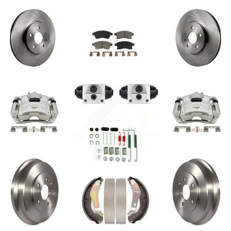 Front Rear Brake Caliper Rotors Drum Ceramic Pad Shoe Cylinder & Hardware Kit (11Pc) For KC8-100883C