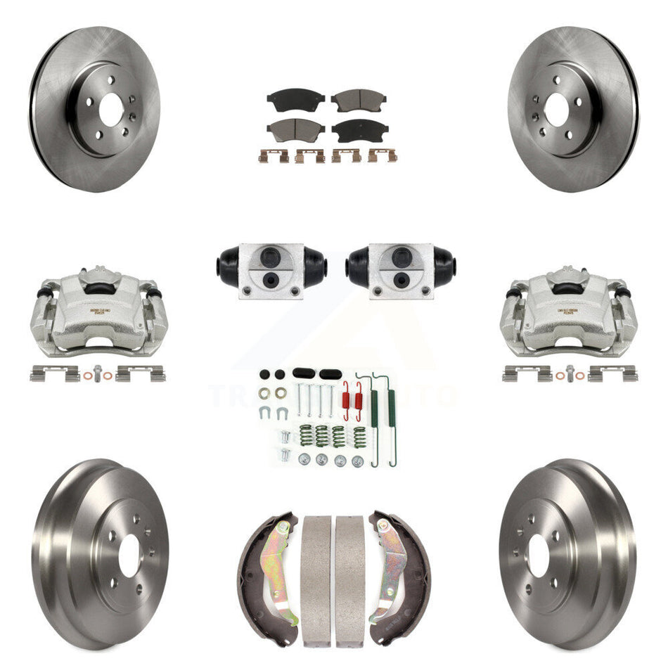 Front Rear Brake Caliper Rotors Drum Ceramic Pad Shoe Cylinder & Hardware Kit (11Pc) For KC8-100883C