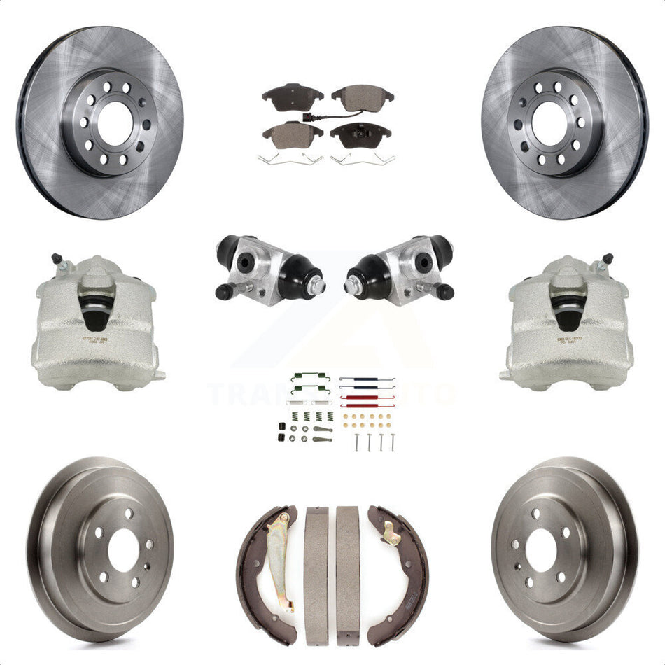 Front Rear Disc Brake Caliper Rotors Drums Semi-Metallic Pads Shoes Wheel Cylinders And Hardware Kit (11Pc) For Volkswagen Jetta With 288mm Diameter Rotor KC8-100883P by Transit Auto