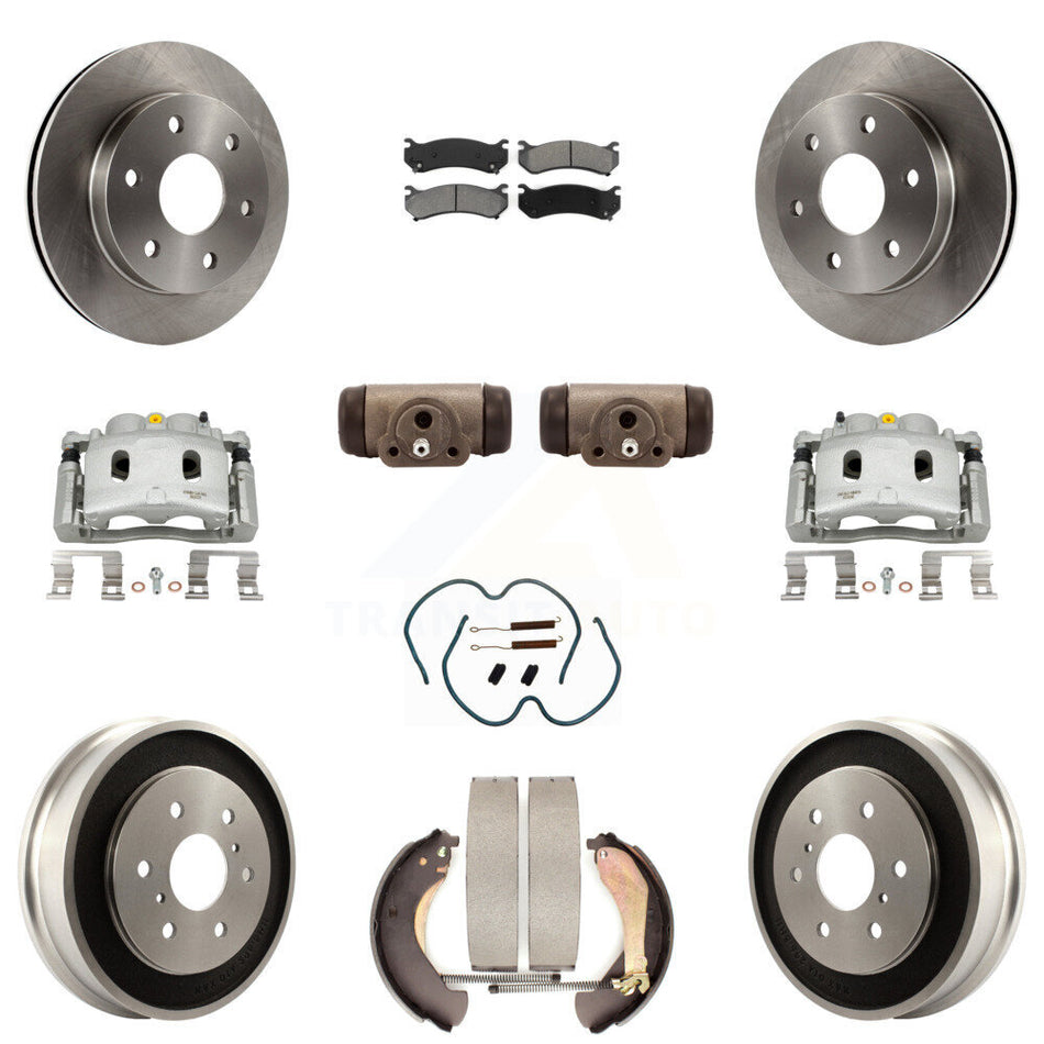 Front Rear Disc Brake Caliper Rotors Drum Semi-Metallic Pad Shoe Cylinder Kit (11Pc) For KC8-100883S