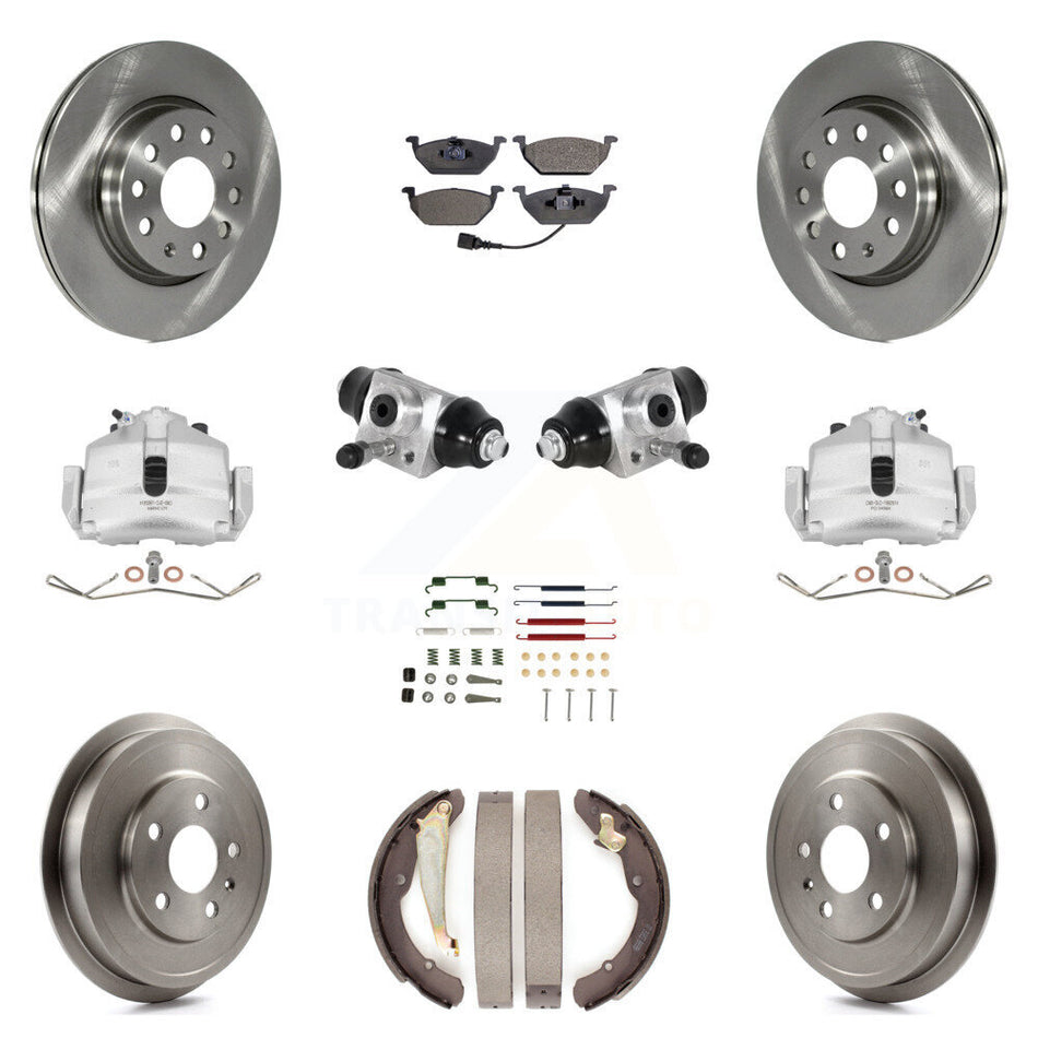 Front Rear Brake Caliper Rotor Drum Ceramic Pad Shoe Cylinder And Hardware Kit (11Pc) For 2011-2012 Volkswagen Jetta 2.5L with rear brakes With 280mm Diameter KC8-100883T
