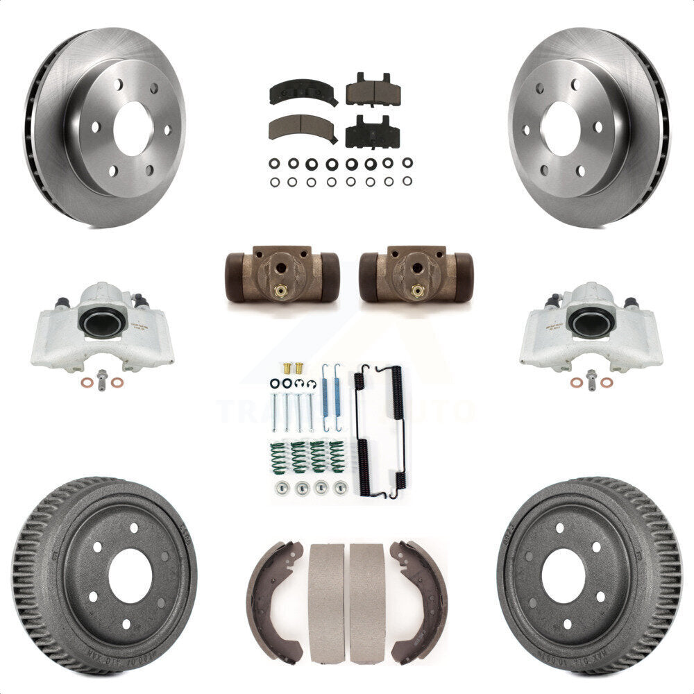 Front Rear Disc Brake Caliper Rotors Drums Ceramic Pads Shoes Wheel Cylinders And Hardware Kit (11Pc) For 1992-1998 Chevrolet K1500 With 10" Diameter Drum KC8-100884C by Transit Auto