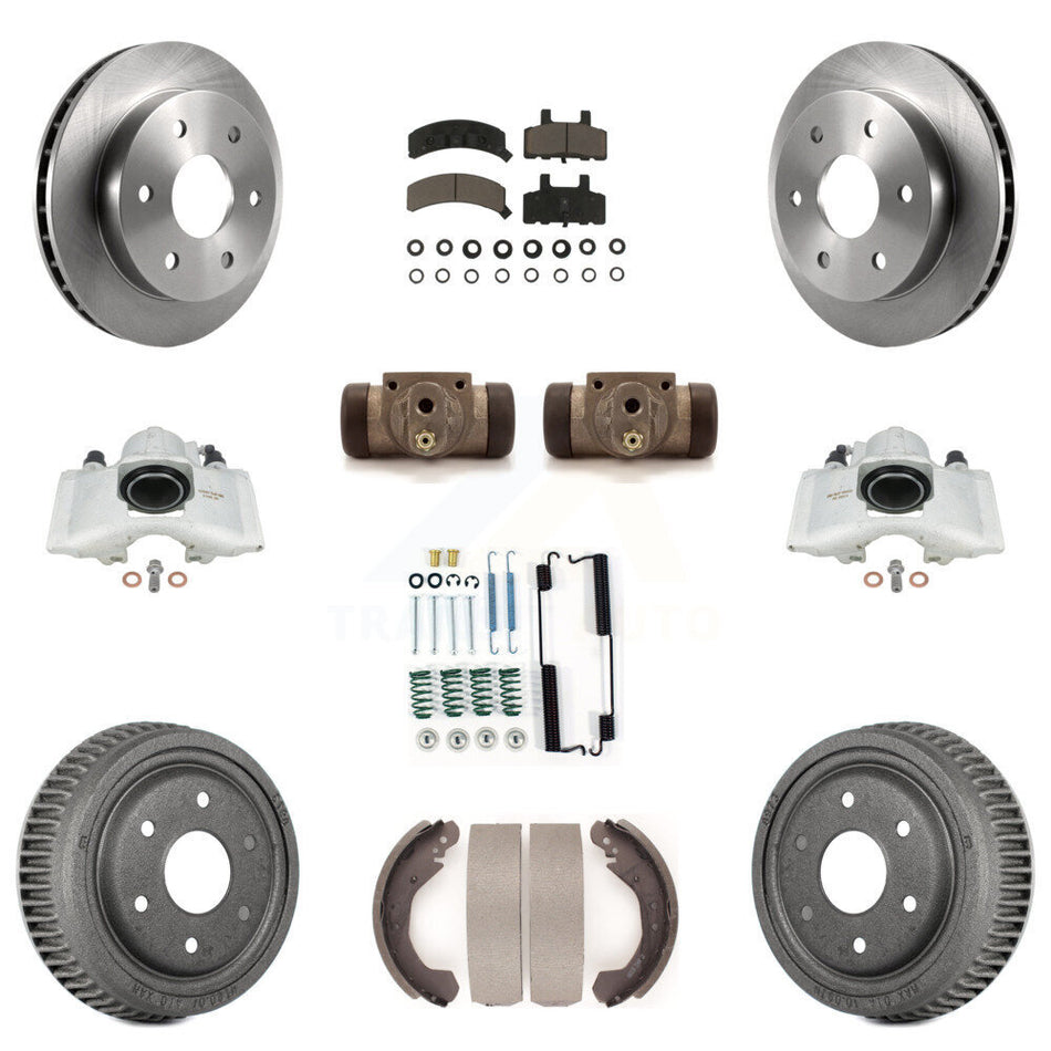 Front Rear Disc Brake Caliper Rotors Drums Ceramic Pads Shoes Wheel Cylinders And Hardware Kit (11Pc) For 1992-1998 Chevrolet K1500 With 10" Diameter Drum KC8-100884C