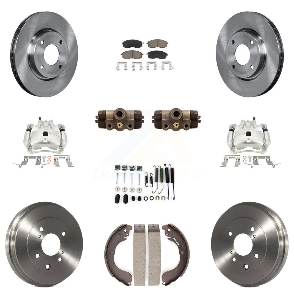 Front Rear Brake Caliper Rotors Drum Ceramic Pad Shoe Cylinder & Hardware Kit (11Pc) For KC8-100885C