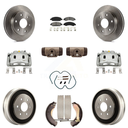 Front Rear Disc Brake Caliper Rotors Drum Semi-Metallic Pad Shoe Cylinder Kit (11Pc) For KC8-100885S