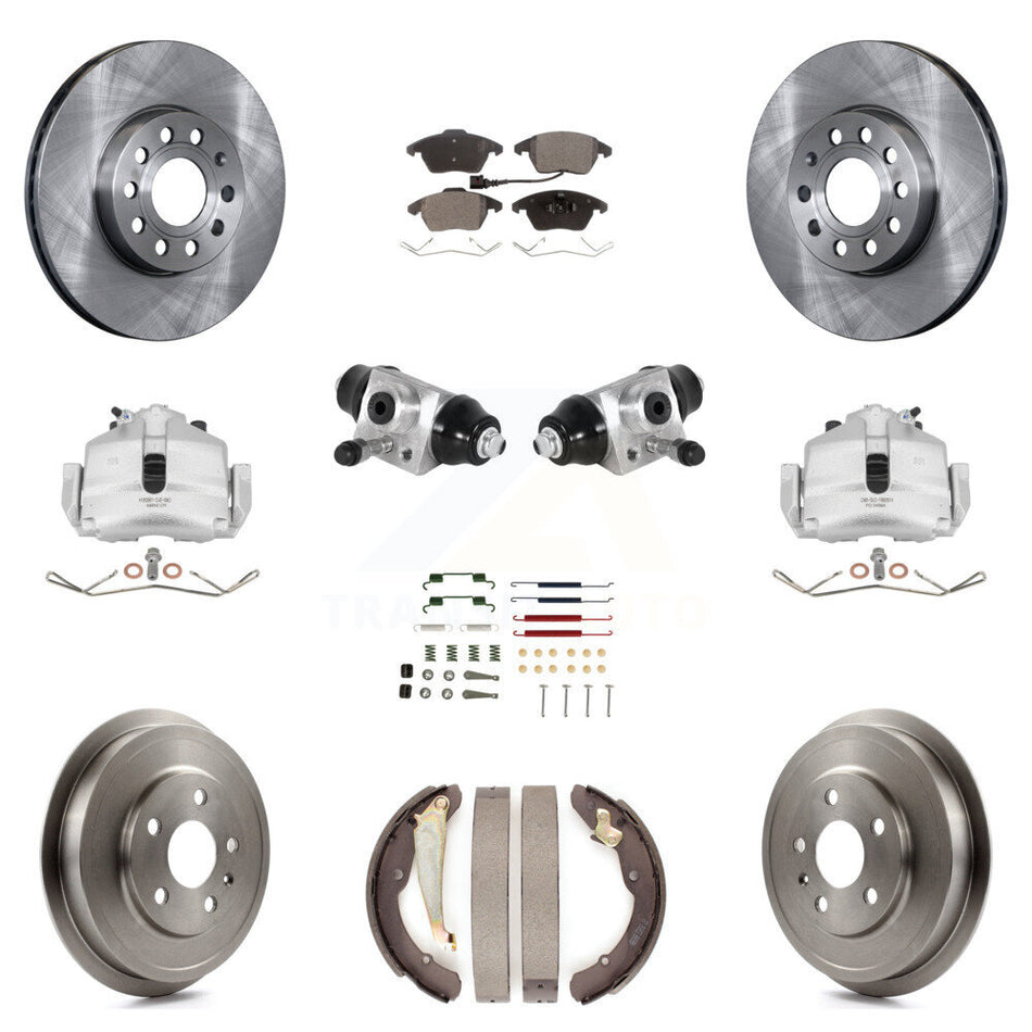 Front Rear Brake Caliper Rotor Drum Semi-Metallic Pad Shoe Cylinder & Hardware Kit (11Pc) For 11-12 Volkswagen Jetta 2.5L with rear brakes With 288mm Diameter KC8-100886P