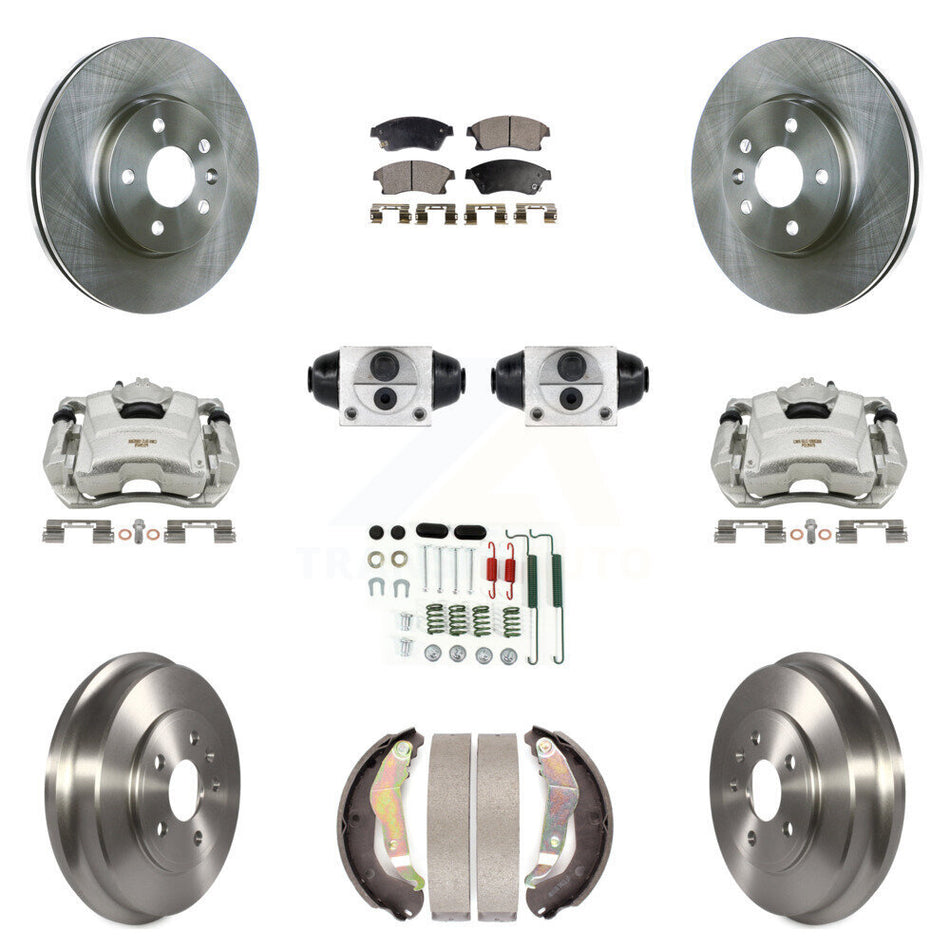 Front Rear Brake Caliper Rotors Drum Ceramic Pad Shoe Cylinder & Hardware Kit (11Pc) For KC8-100886T