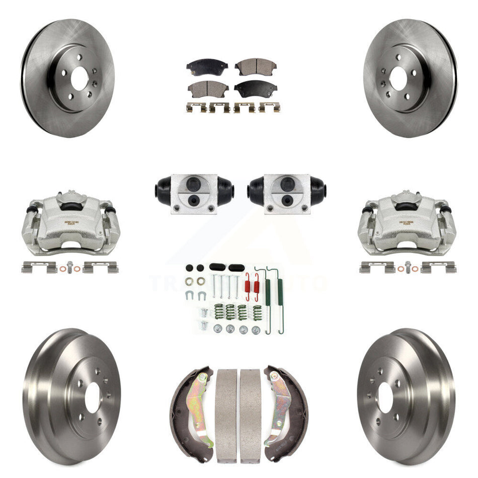 Front Rear Brake Caliper Rotors Drum Ceramic Pad Shoe Cylinder & Hardware Kit (11Pc) For KC8-100887T