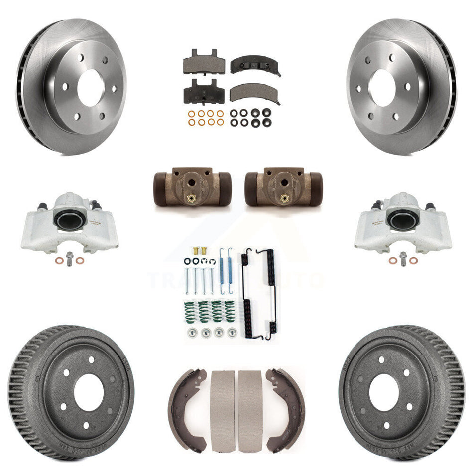 Front Rear Disc Brake Caliper Rotors Drums Ceramic Pads Shoes Wheel Cylinders And Hardware Kit (11Pc) For 1992-1998 Chevrolet K1500 With 10" Diameter Drum KC8-100888T