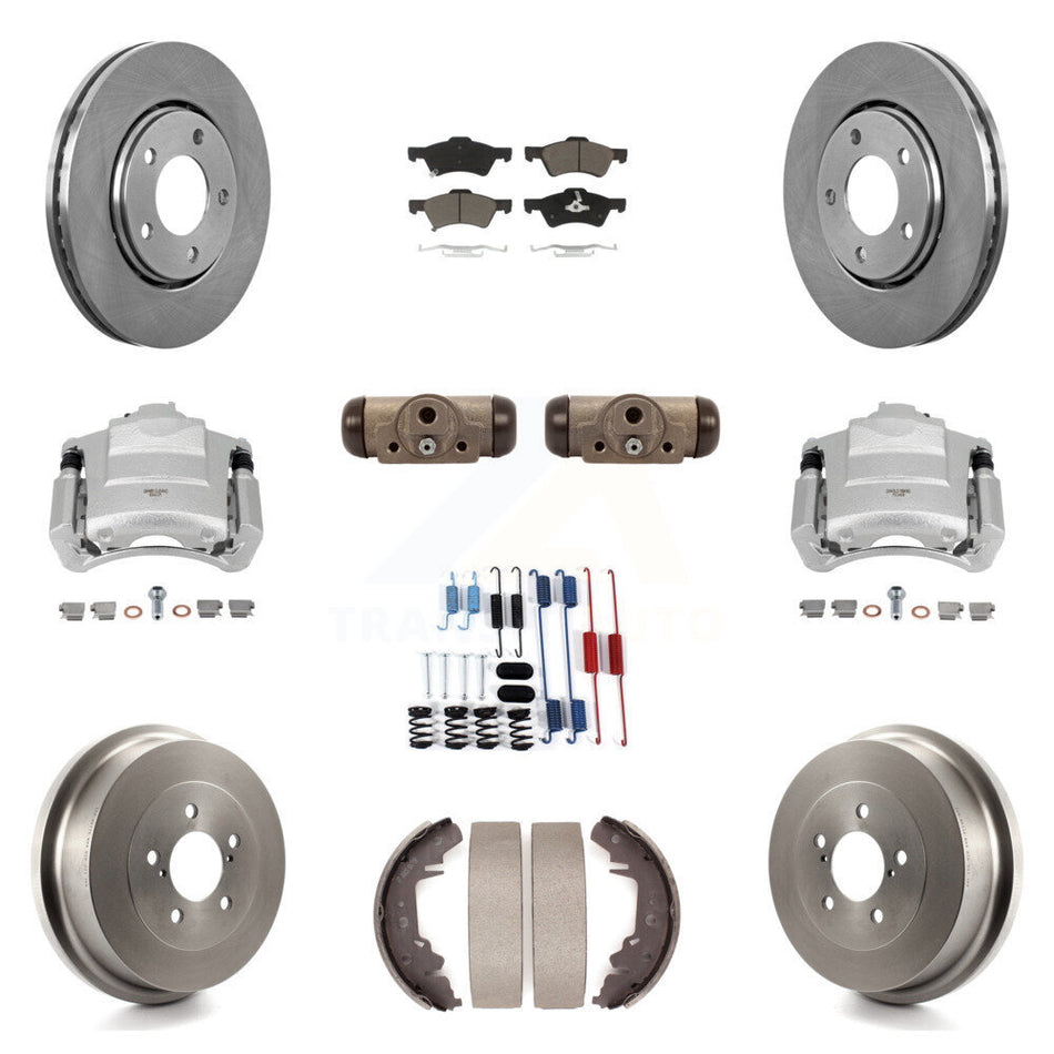 Front Rear Brake Caliper Rotors Drum Ceramic Pad Shoe Cylinder & Hardware Kit (11Pc) For KC8-100889C